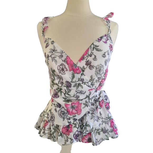 Express V Neck Sleeveless Floral Wrap Blouse Top - Picture 3 of 11